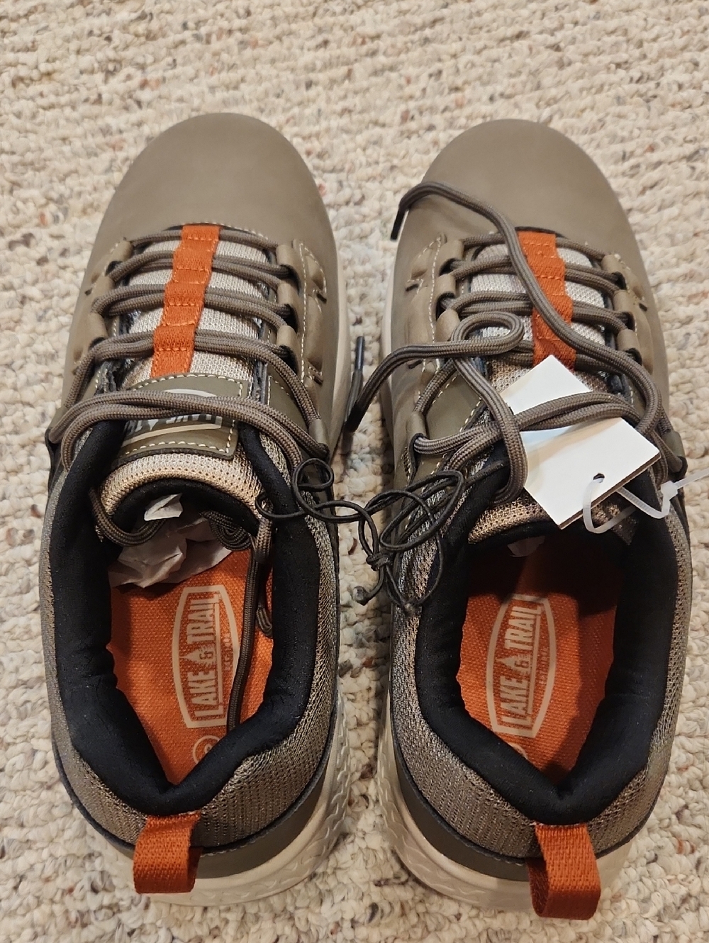 Lake&Trail Men's Athletic Trek Shoes in Taupe and Orange SZ. 9M
